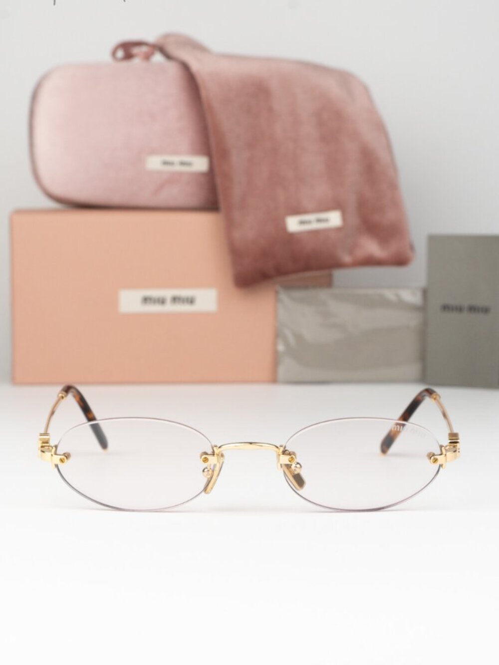 Miu Miu Men Eyeglasses Gold Clear Oval Rimless MUA54S 5AK08N NEW AUTHENTIC